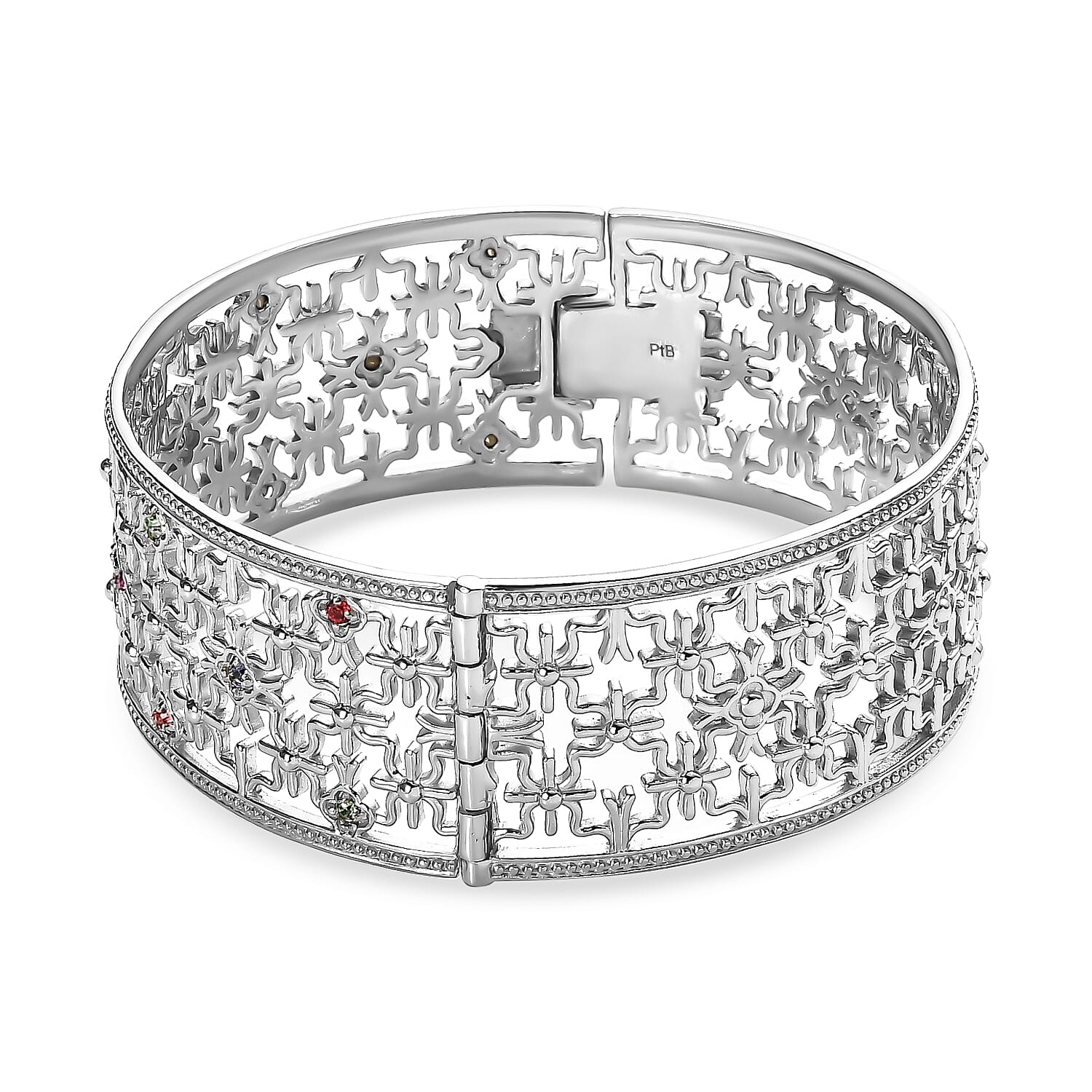 Tanzanite Crystal and Multi Gemstones Bangle (Size 7.5) in Platinum Overlay Silver Tone 7256964 4