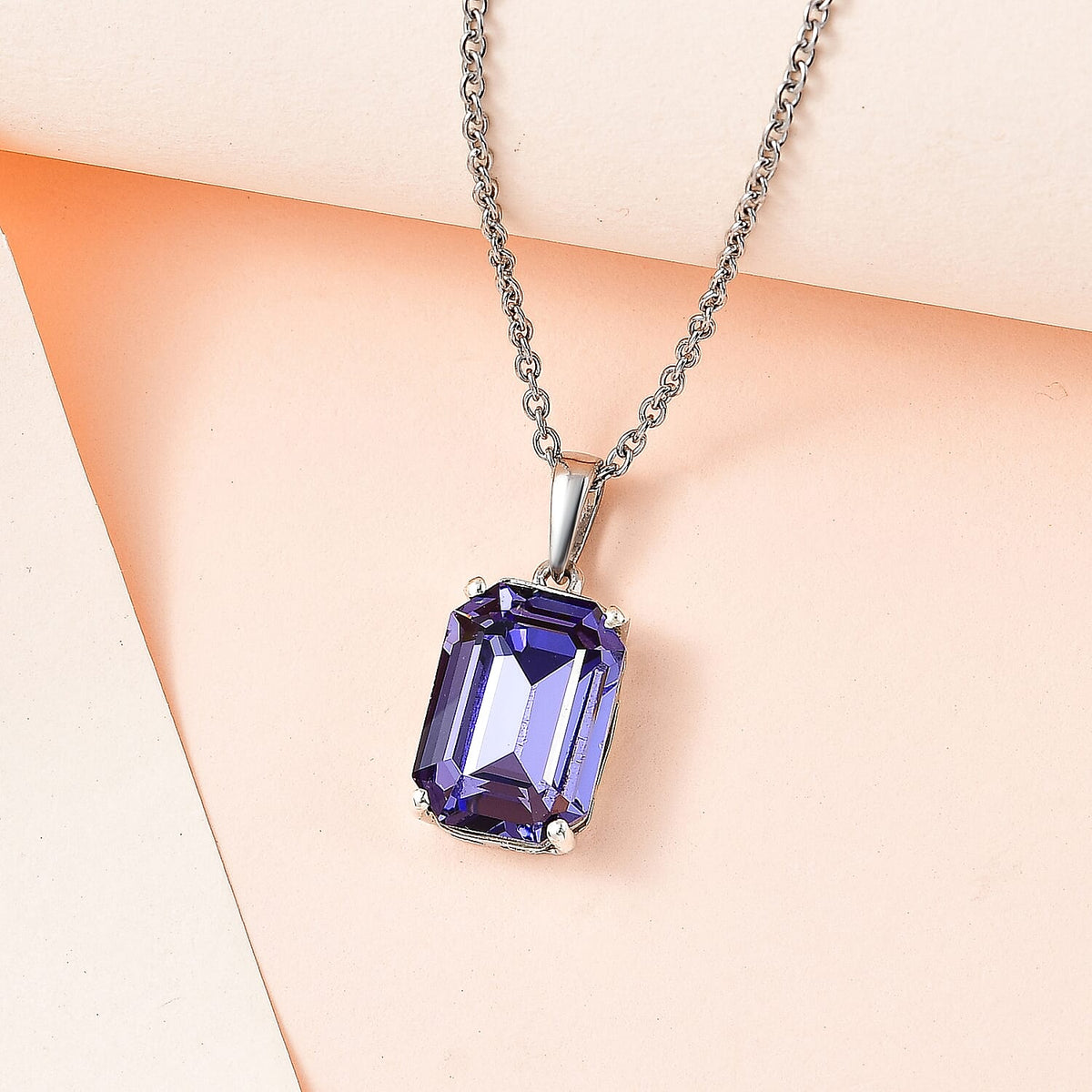 Tanzanite Austrian Crystal Platinum Overlay Sterling Silver Pendant with Stainless Steel Chain (Size 20) 4165829 3