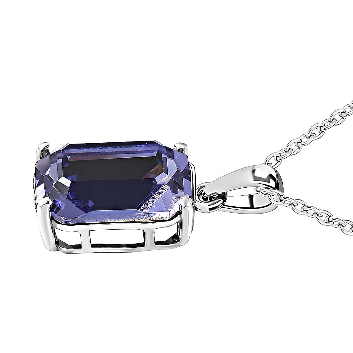 Tanzanite Austrian Crystal Platinum Overlay Sterling Silver Pendant with Stainless Steel Chain (Size 20) 4165829 4