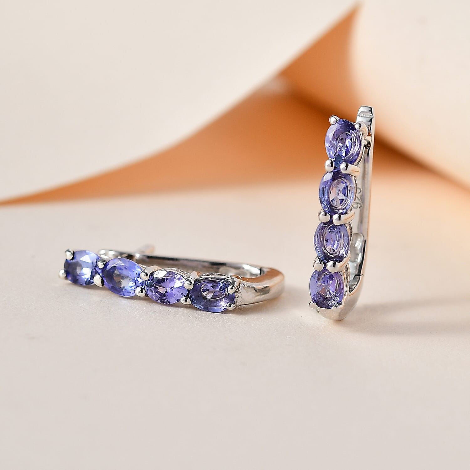 Tanzanite Hoop Earrings in Platinum Overlay Sterling Silver 1.34 Ct. 7664615 2