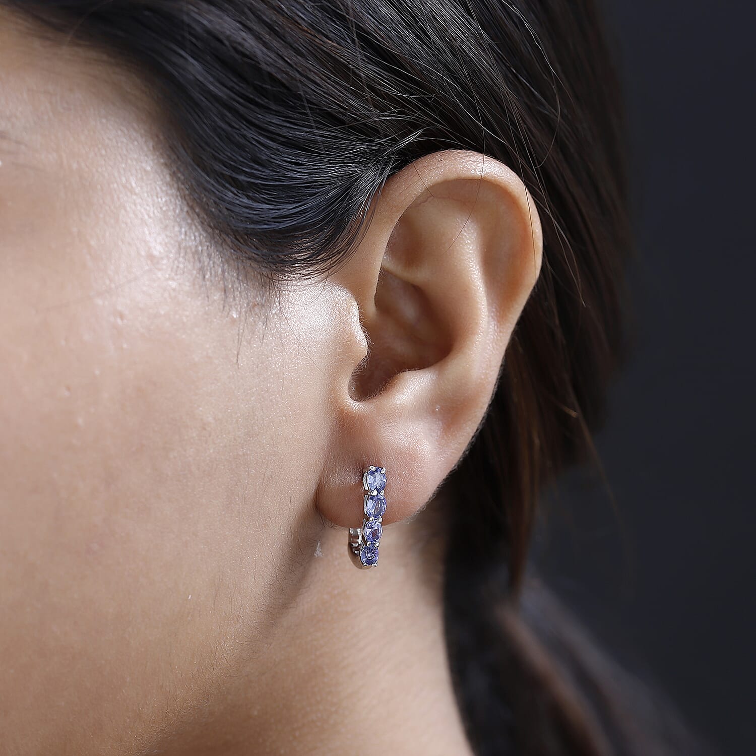Tanzanite Hoop Earrings in Platinum Overlay Sterling Silver 1.34 Ct. 7664615 3