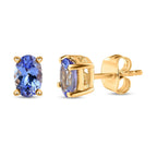 D'Joy Tanzanite Solitaire Earrings with Push Back in 18K Vermeil Yellow Gold Plated Sterling Silver 0.96 Ct.