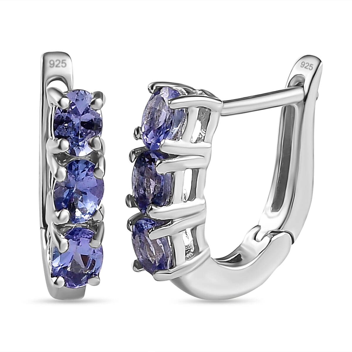 Tanzanite Hoop Earrings (with Clasp) in Platinum Overlay Sterling Silver 1.10 Ct 7211048 0