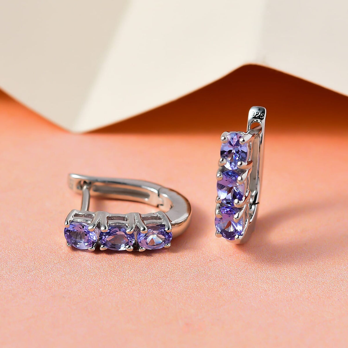 Tanzanite Hoop Earrings (with Clasp) in Platinum Overlay Sterling Silver 1.10 Ct 7211048 2