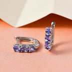 Tanzanite Hoop Earrings (with Clasp) in Platinum Overlay Sterling Silver 1.10 Ct