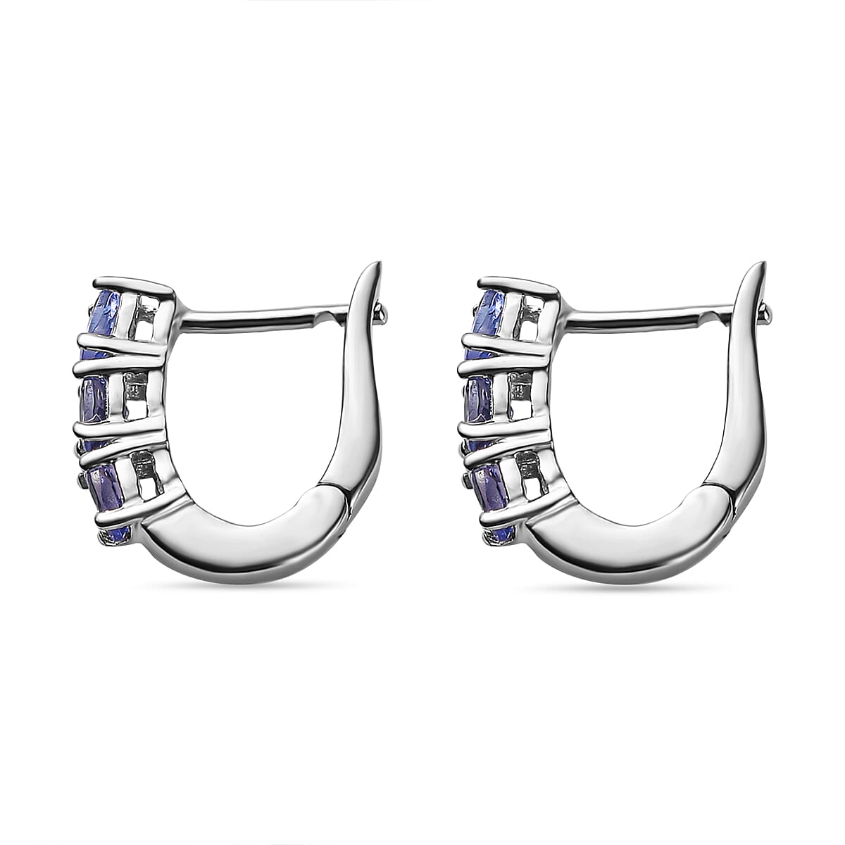 Tanzanite Hoop Earrings (with Clasp) in Platinum Overlay Sterling Silver 1.10 Ct 7211048 4