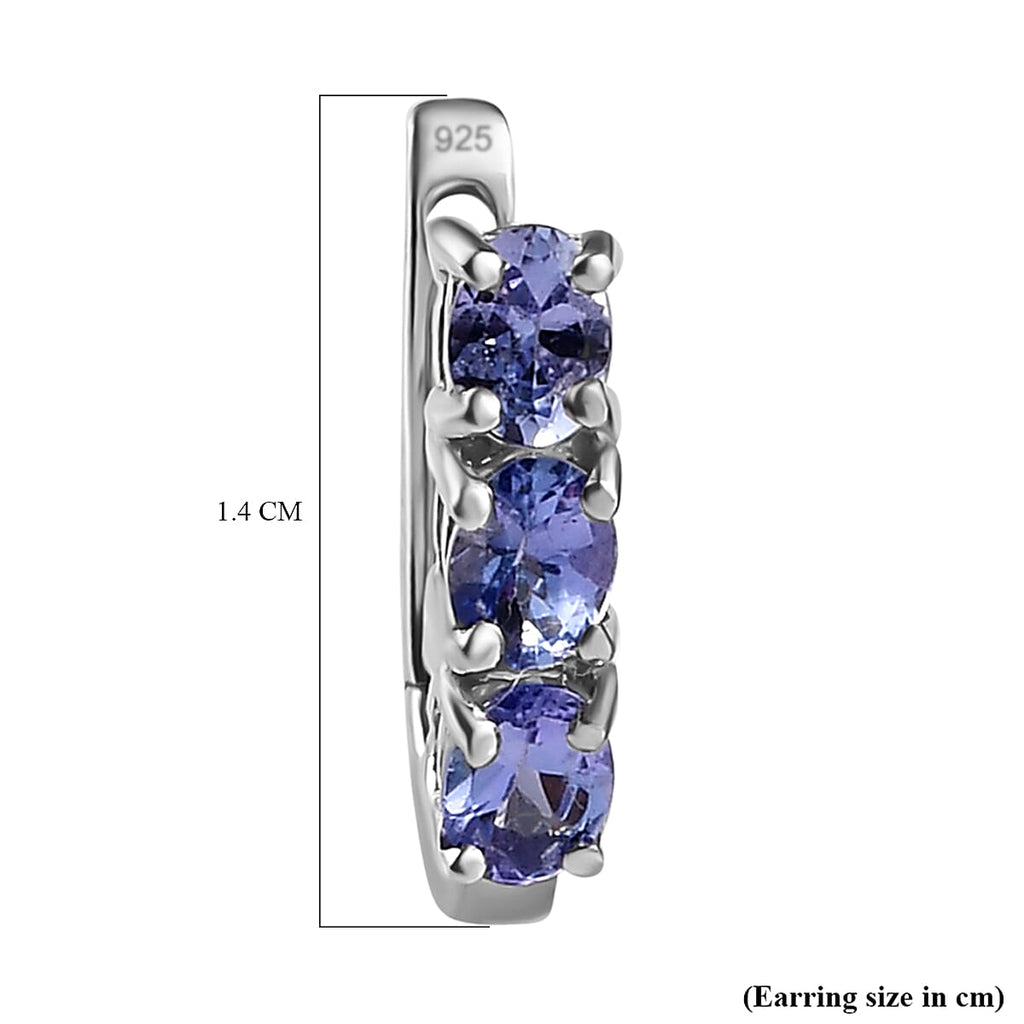 Tanzanite Hoop Earrings (with Clasp) in Platinum Overlay Sterling Silver 1.10 Ct