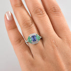 Tanzanite, Emerald & Moissanite Solitaire Ring in Rhodium Overlay Sterling Silver 2.06 Ct.