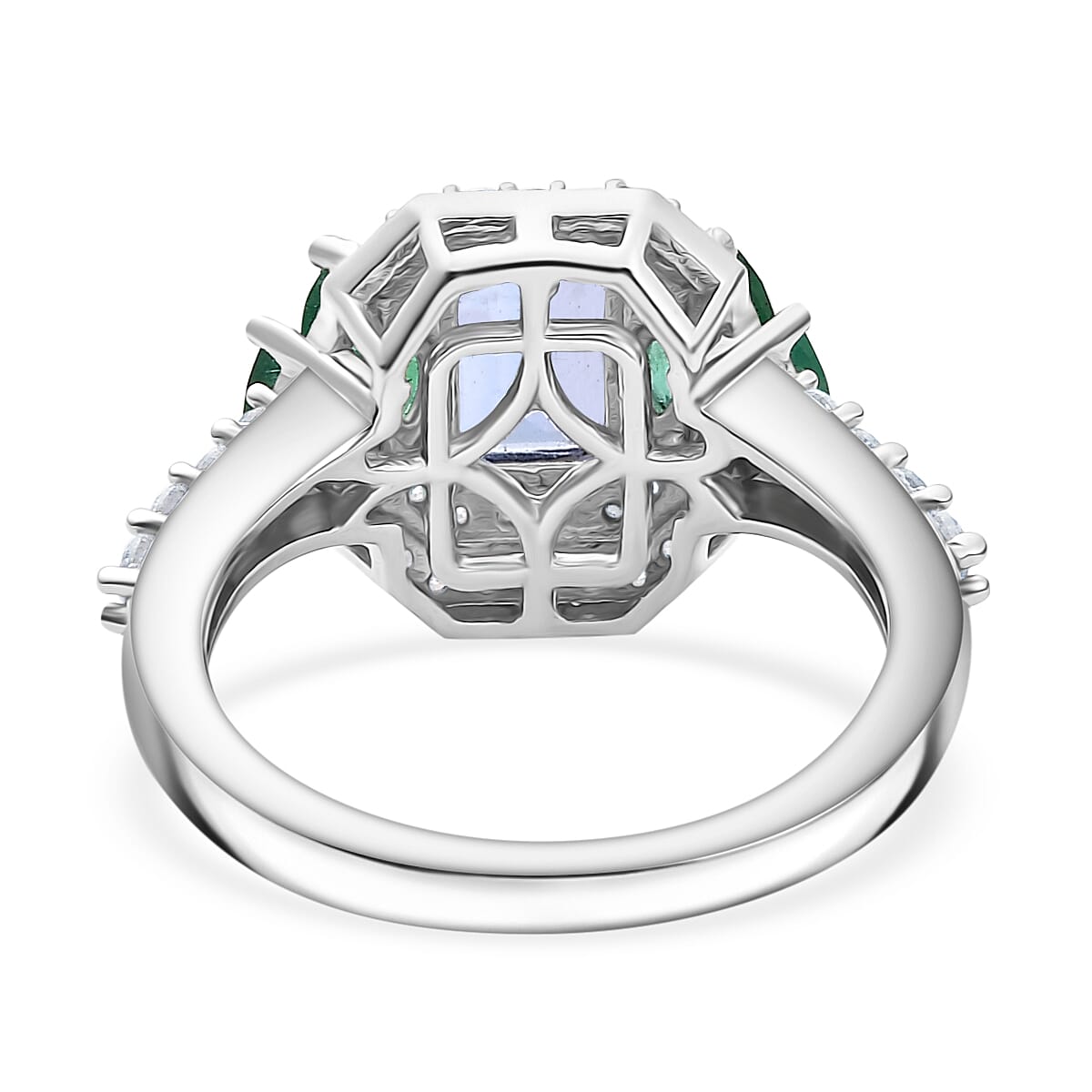 Tanzanite, Emerald &amp; Moissanite Solitaire Ring in Rhodium Overlay Sterling Silver 2.06 Ct. 8066785 5