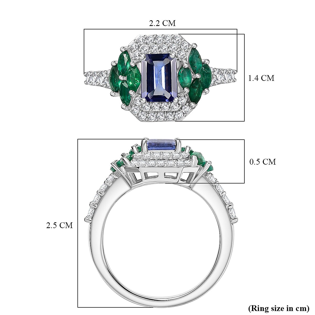 Tanzanite, Emerald &amp; Moissanite Solitaire Ring in Rhodium Overlay Sterling Silver 2.06 Ct. 8066785 6