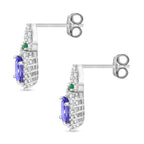 Tanzanite, Emerald & White Zircon Solitaire Stud Push Post Earring in Rhodium Overlay Sterling Silver 1.35 Ct.