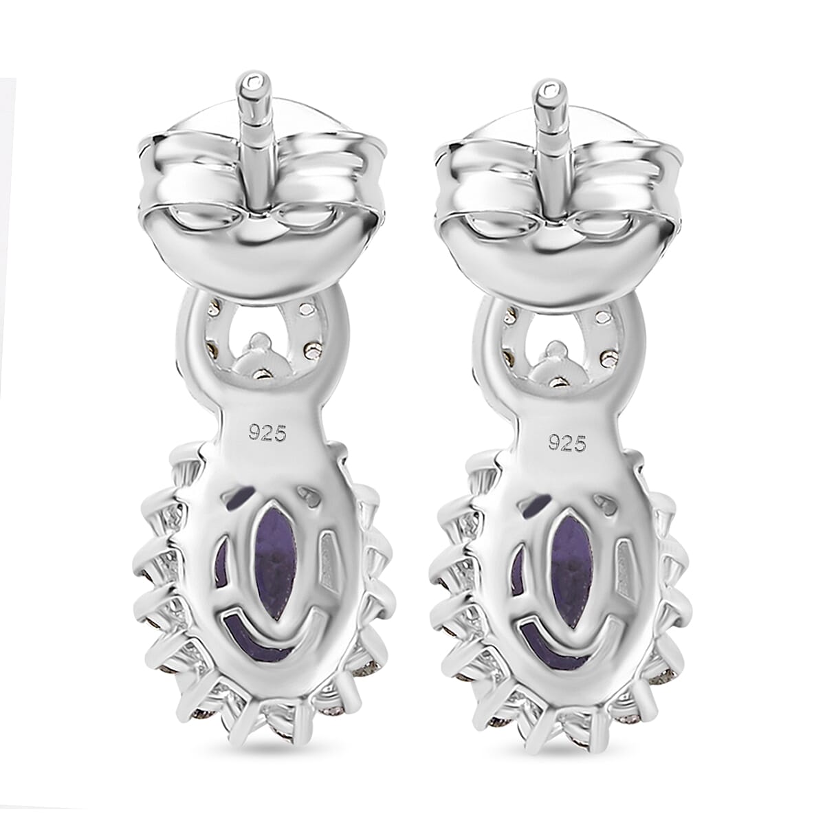 Tanzanite, Emerald &amp; White Zircon Solitaire Stud Push Post Earring in Rhodium Overlay Sterling Silver 1.35 Ct. 8055705 5