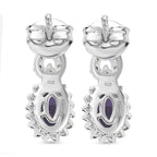 Tanzanite, Emerald & White Zircon Solitaire Stud Push Post Earring in Rhodium Overlay Sterling Silver 1.35 Ct.