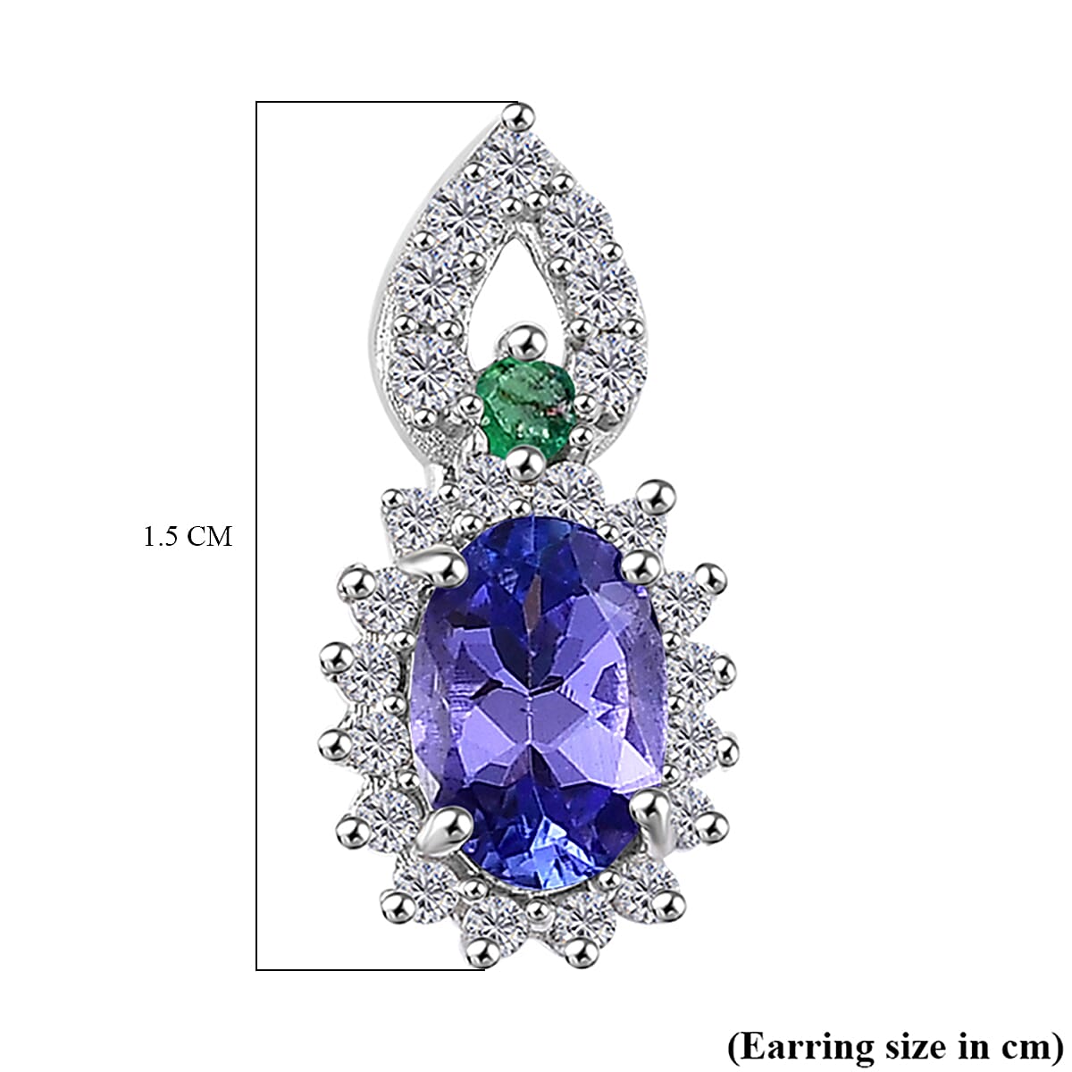 Tanzanite, Emerald &amp; White Zircon Solitaire Stud Push Post Earring in Rhodium Overlay Sterling Silver 1.35 Ct. 8055705 6