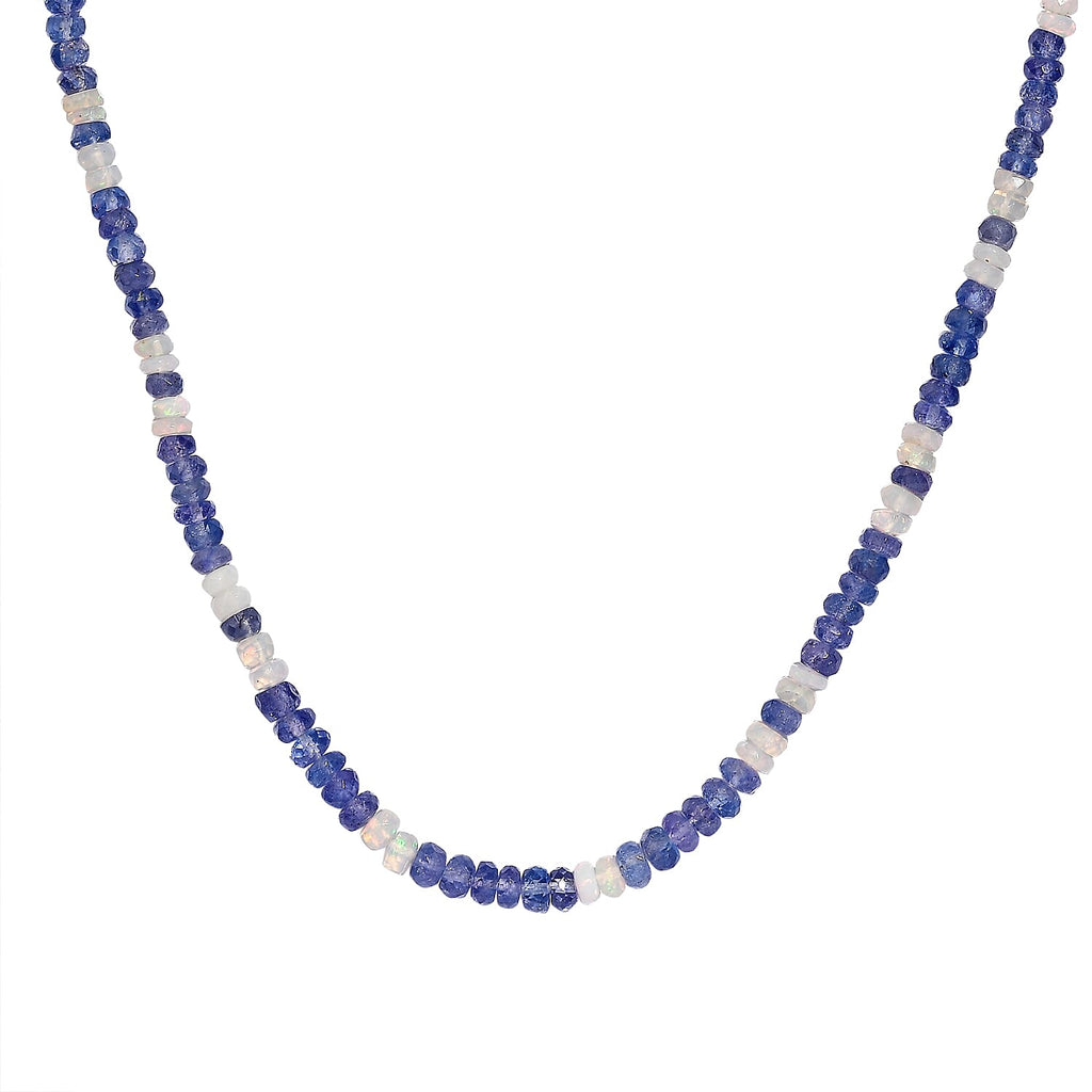 Tanzanite,Ethiopian Opal  Necklace (Size - 18) in Rhodium Sterling Silver 60.0 ct