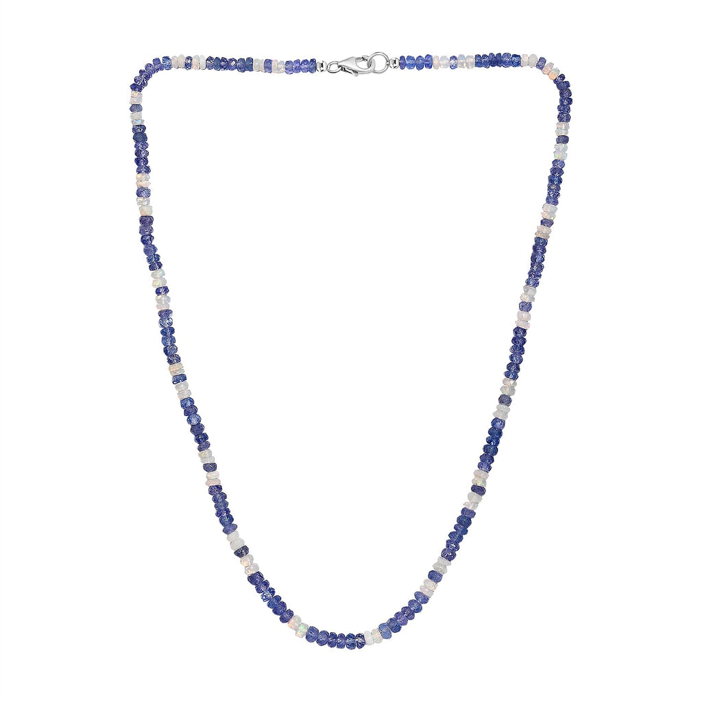 Tanzanite,Ethiopian Opal  Necklace (Size - 18) in Rhodium Sterling Silver 60.0 ct