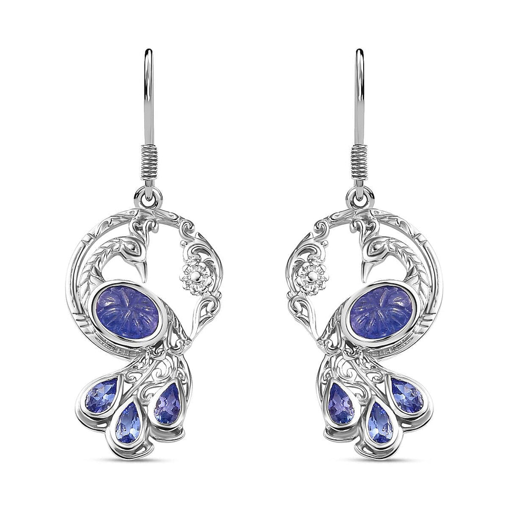 Tanzanite  Fancy Earring in rhodium Sterling Silver 5.14 ct,  Silver Wt. 8.65 Gms  5.138  Ct.