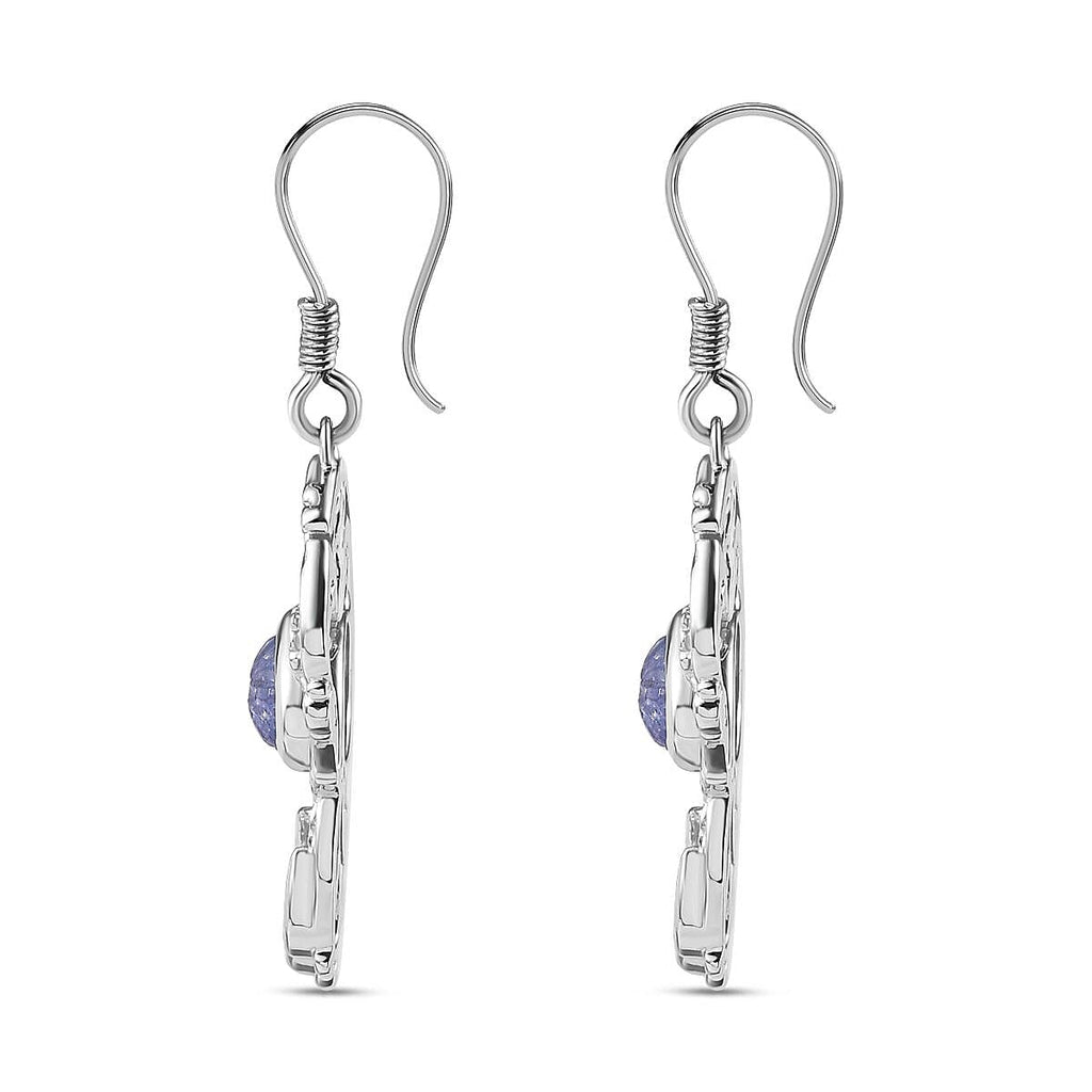 Tanzanite  Fancy Earring in rhodium Sterling Silver 5.14 ct,  Silver Wt. 8.65 Gms  5.138  Ct.