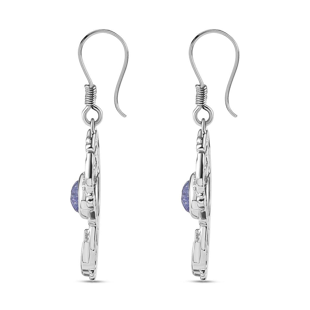 Tanzanite Peacock Earrings in Rhodium Plated Sterling Silver,  Silver Wt. 8.65 Gms  5.138  Ct. 7808234 5