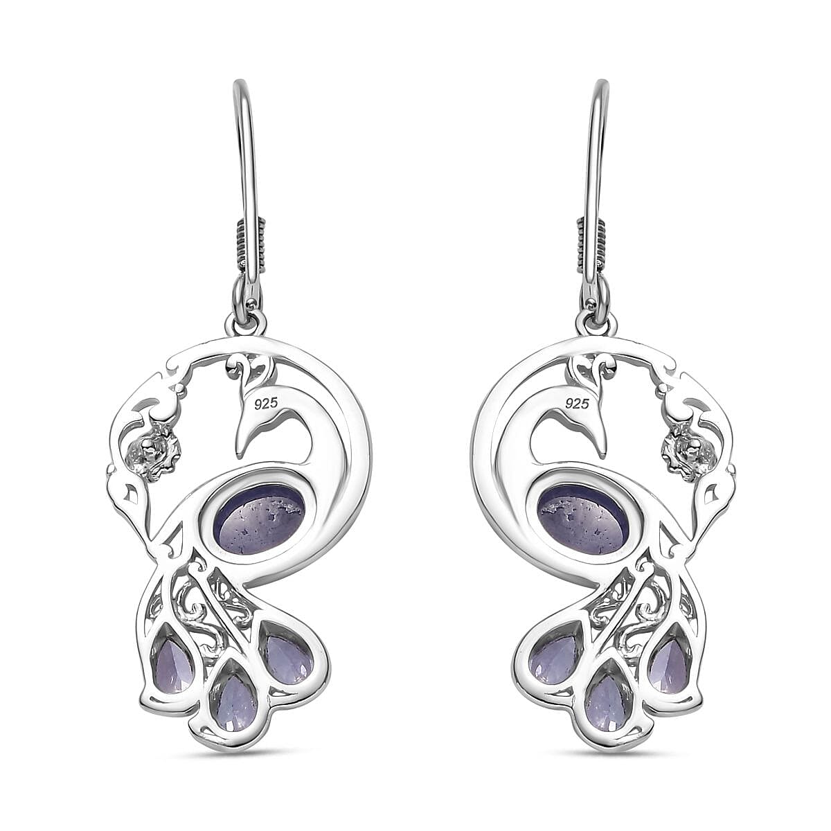 Tanzanite Peacock Earrings in Rhodium Plated Sterling Silver,  Silver Wt. 8.65 Gms  5.138  Ct. 7808234 6
