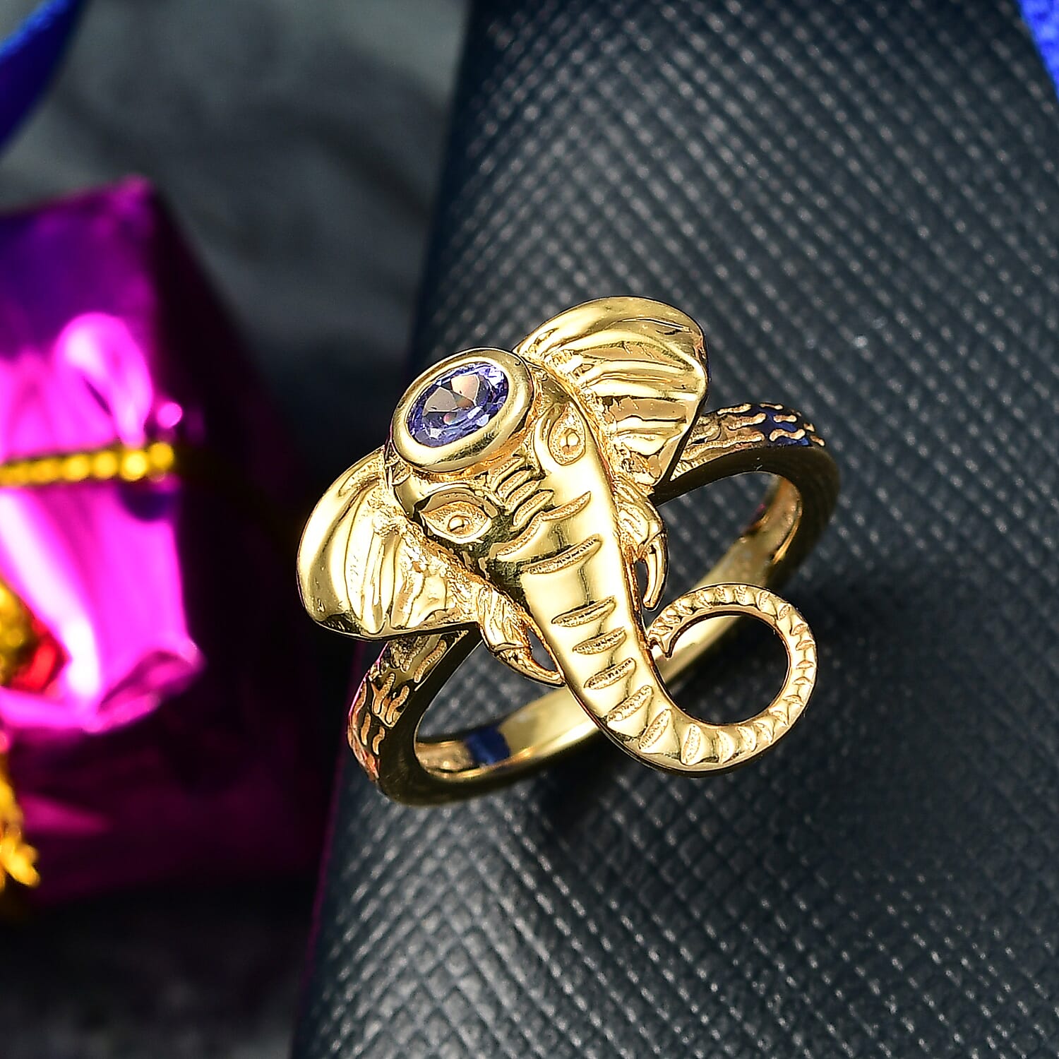 Tanzanite Elephant Head Ring in Yellow Gold Plated Sterling Silver 8275941 1