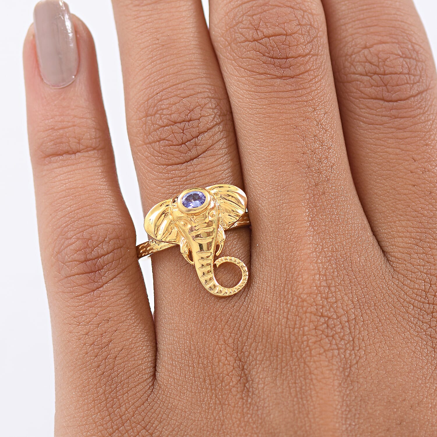 Tanzanite Elephant Head Ring in Yellow Gold Plated Sterling Silver 8275941 2