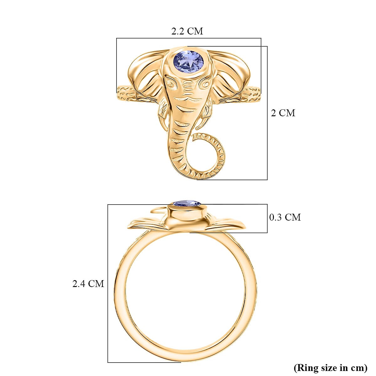 Tanzanite Elephant Head Ring in Yellow Gold Plated Sterling Silver 8275941 5