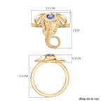 Tanzanite Elephant Head Ring in Yellow Gold Plated Sterling Silver