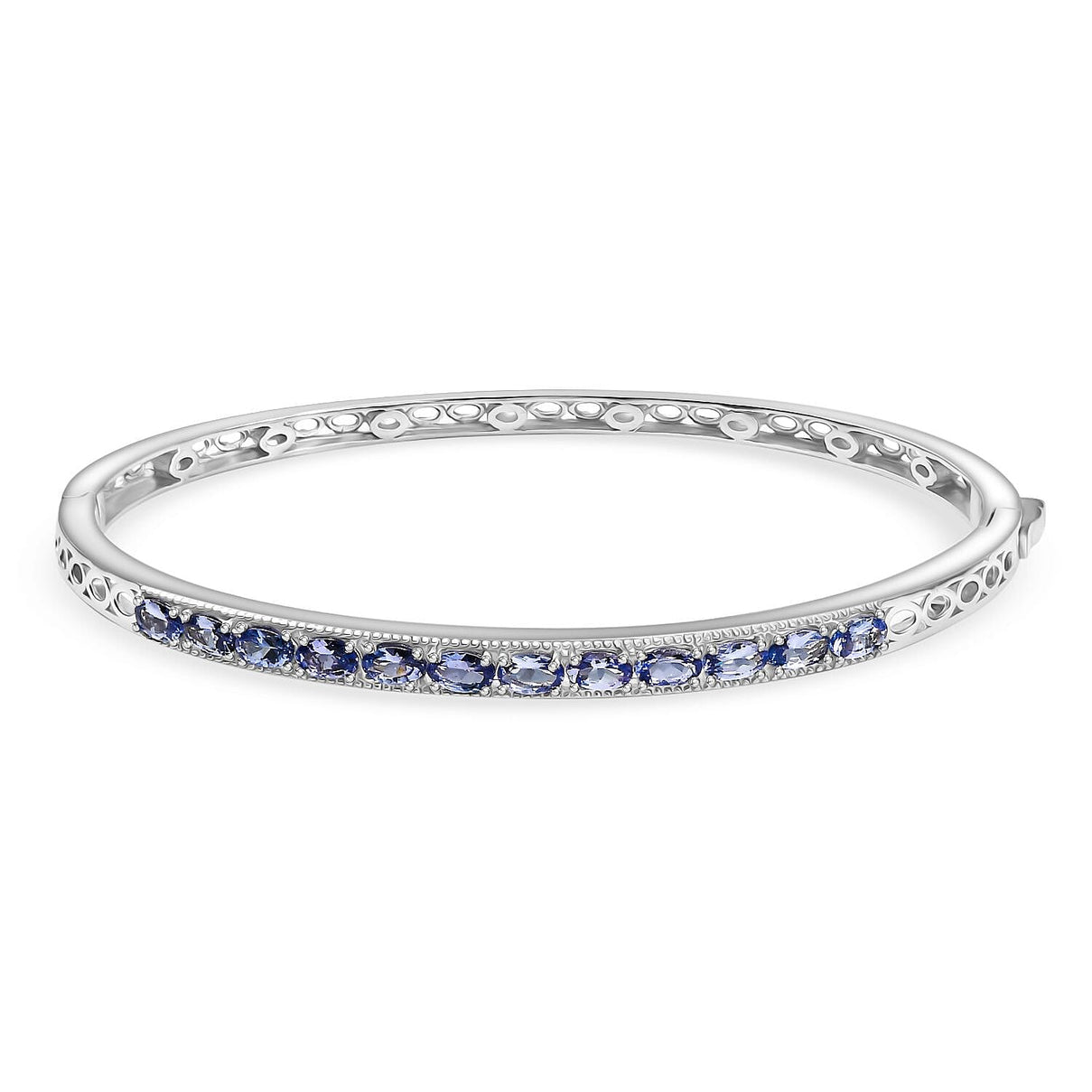 Tanzanite Openable Bangle (Size 7.5) in Rhodium Overlay Sterling Silver 8039882 0