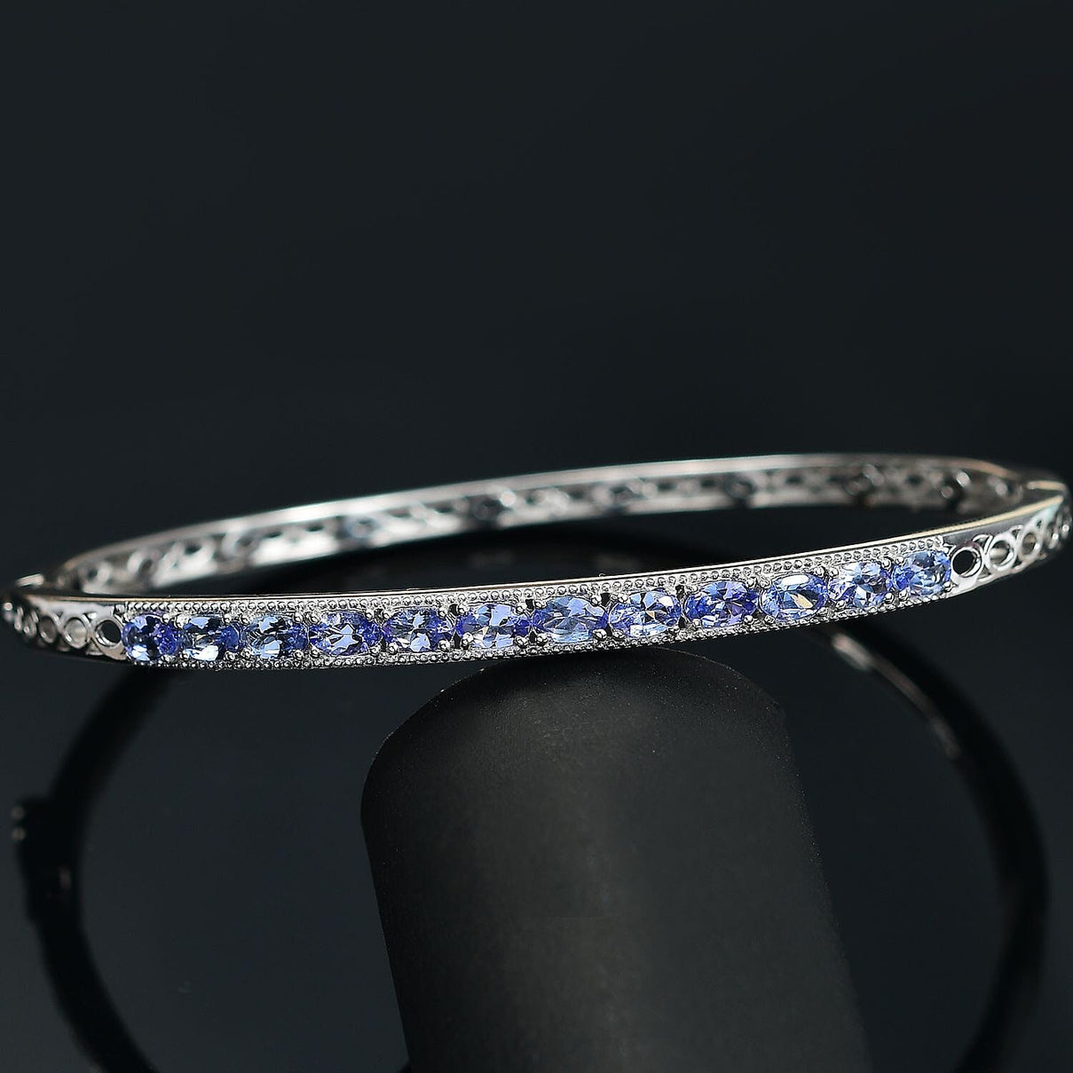 Tanzanite Openable Bangle (Size 7.5) in Rhodium Overlay Sterling Silver 8039882 2