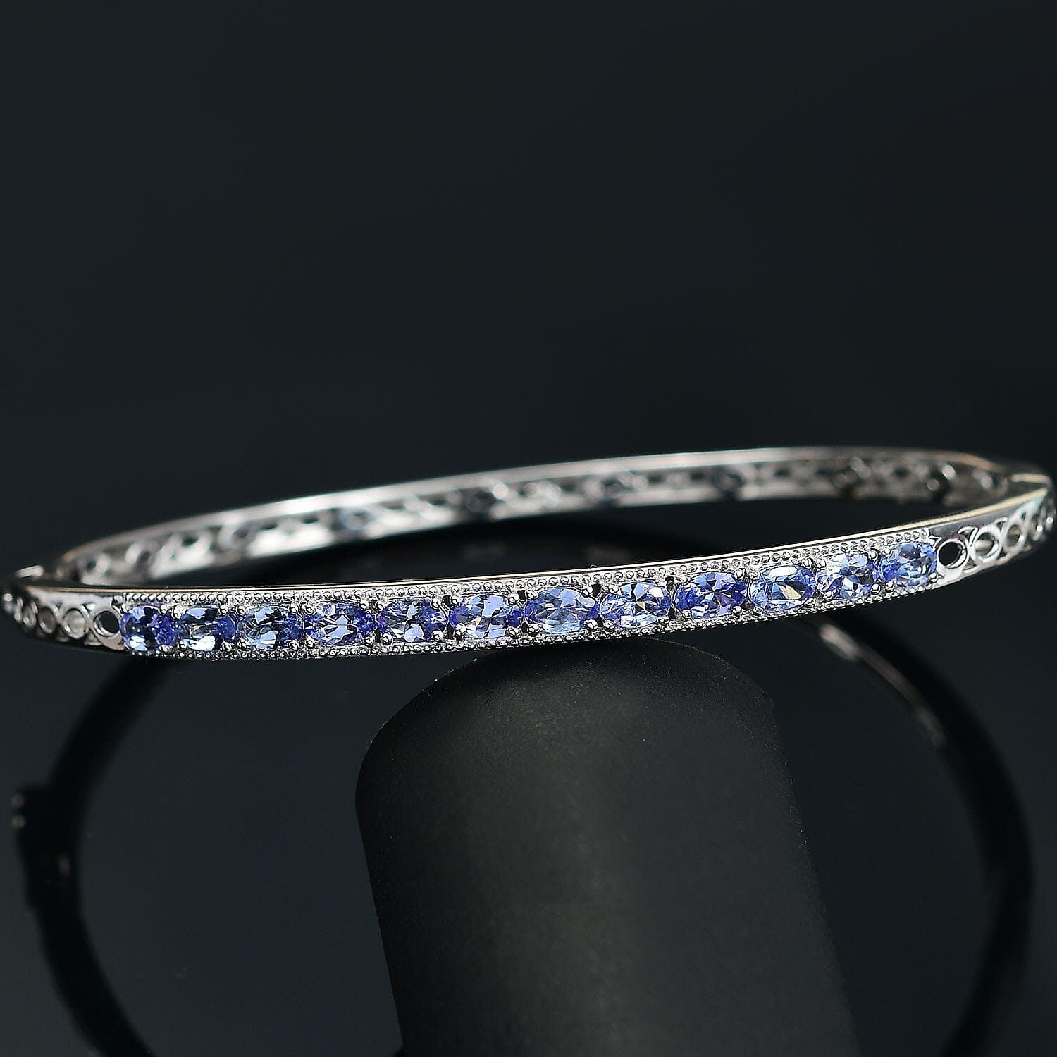Tanzanite Openable Bangle (Size 7.5) in Rhodium Overlay Sterling Silver 8039882 2