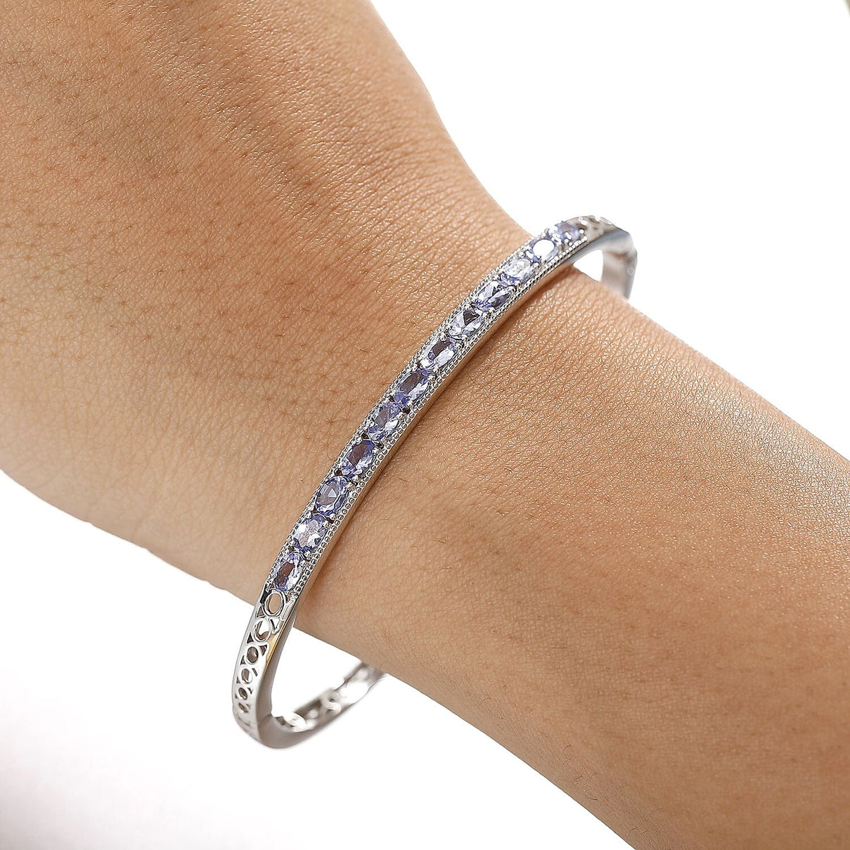 Tanzanite Openable Bangle (Size 7.5) in Rhodium Overlay Sterling Silver 8039882 3