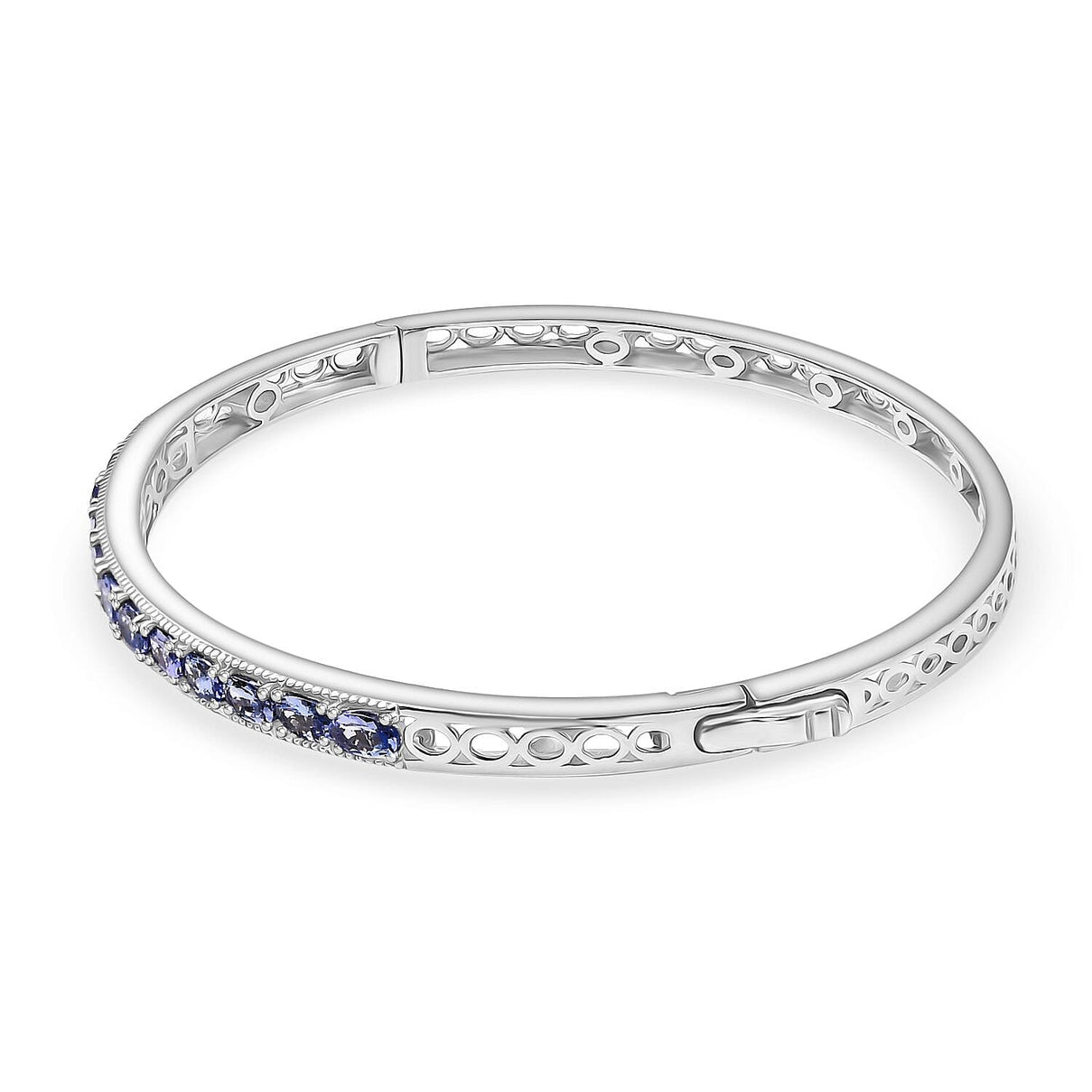 Tanzanite Openable Bangle (Size 7.5) in Rhodium Overlay Sterling Silver 8039882 4