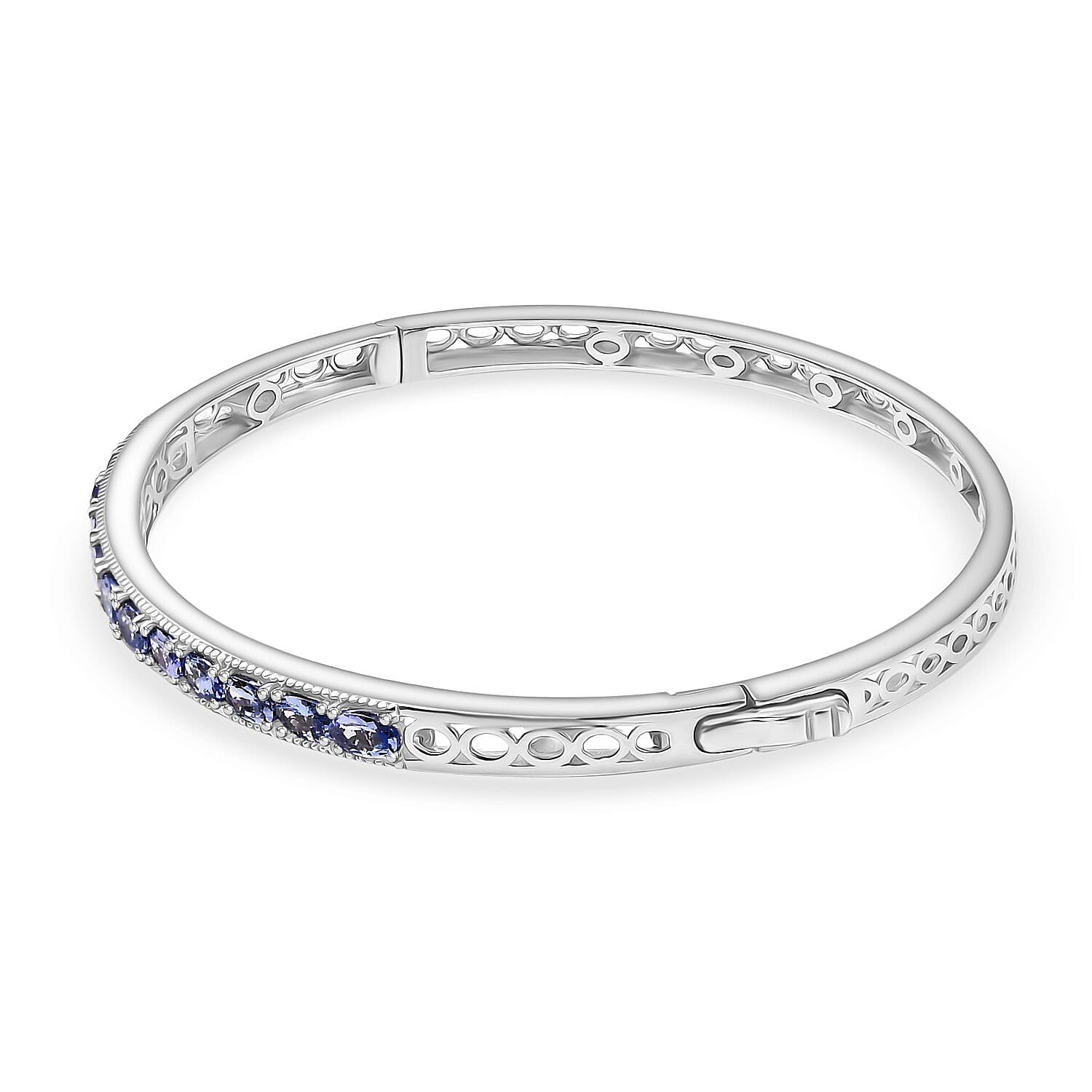 Tanzanite Openable Bangle (Size 7.5) in Rhodium Overlay Sterling Silver 8039882 4