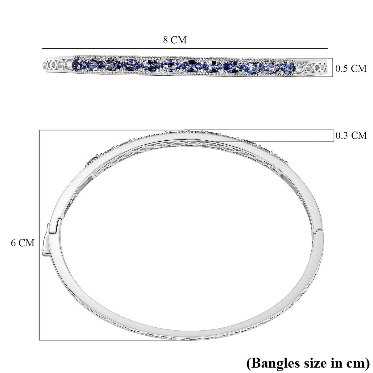 Tanzanite Openable Bangle (Size 7.5) in Rhodium Overlay Sterling Silver 8039882 6
