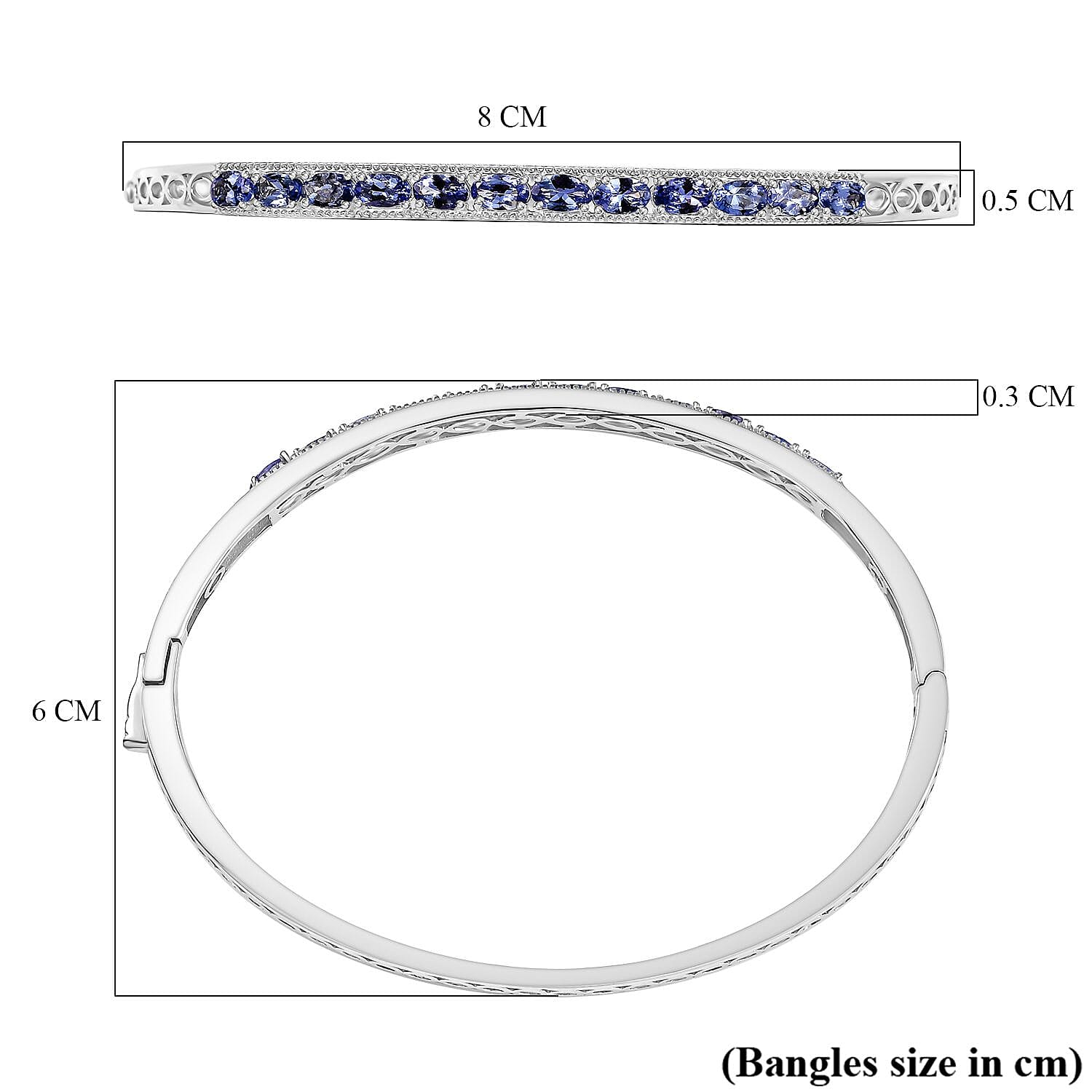 Tanzanite Openable Bangle (Size 7.5) in Rhodium Overlay Sterling Silver 8039882 6