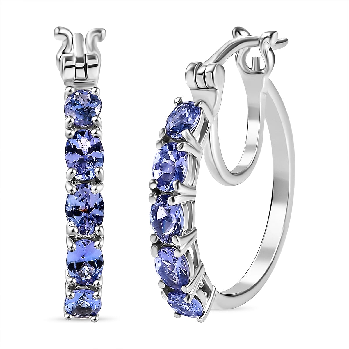 Tanzanite Full Hoop Earring With Clasp in Rhodium Overlay Sterling Silver 7994108 0