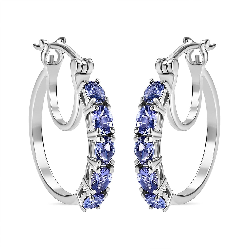 Tanzanite Full Hoop Earring With Clasp in Rhodium Overlay Sterling Silver 1.80 Ct.