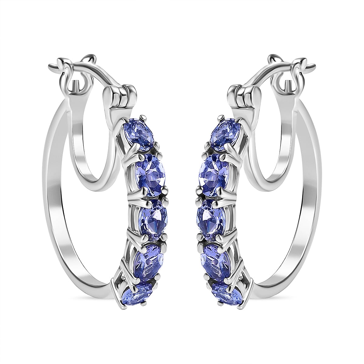 Tanzanite Full Hoop Earring With Clasp in Rhodium Overlay Sterling Silver 7994108 4