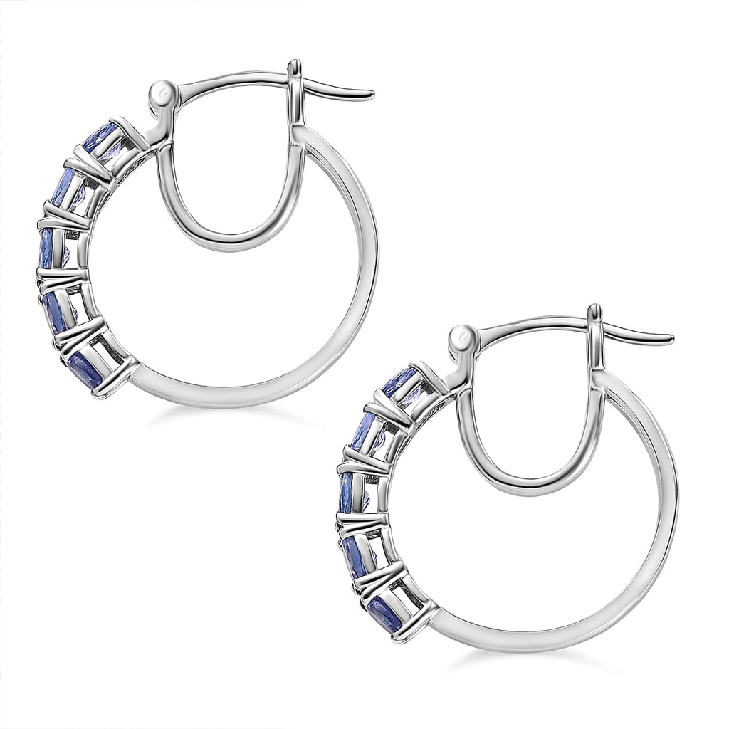 Tanzanite Full Hoop Earring With Clasp in Rhodium Overlay Sterling Silver 1.80 Ct.