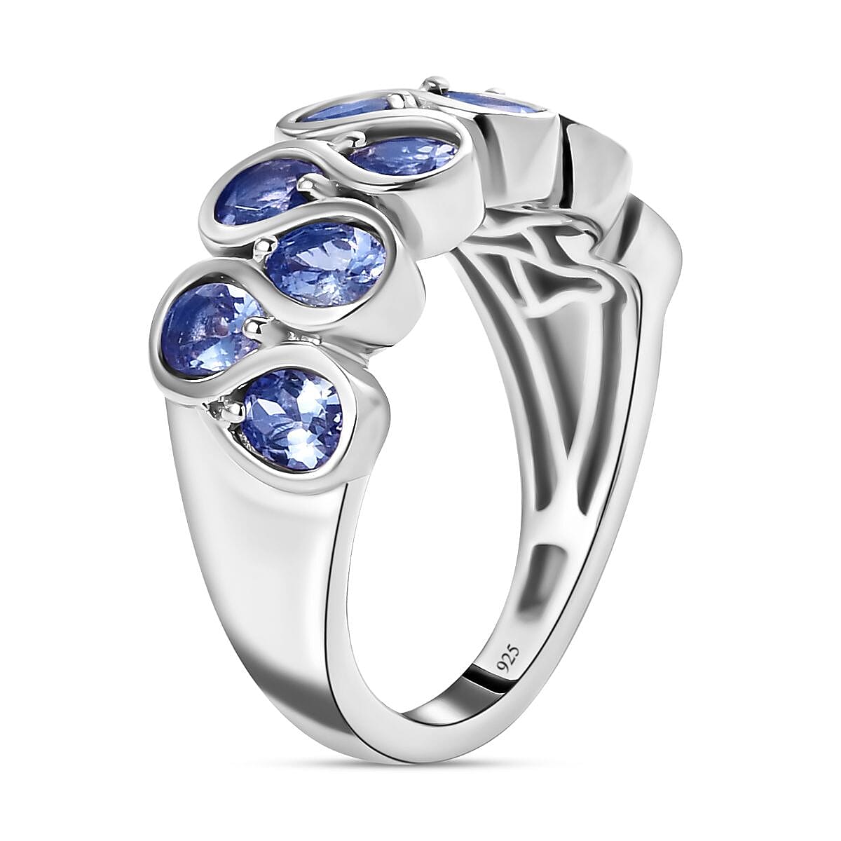 Tanzanite Half Eternity Ring in Platinum Overlay Sterling Silver 2.10 Ct. 7083501 8