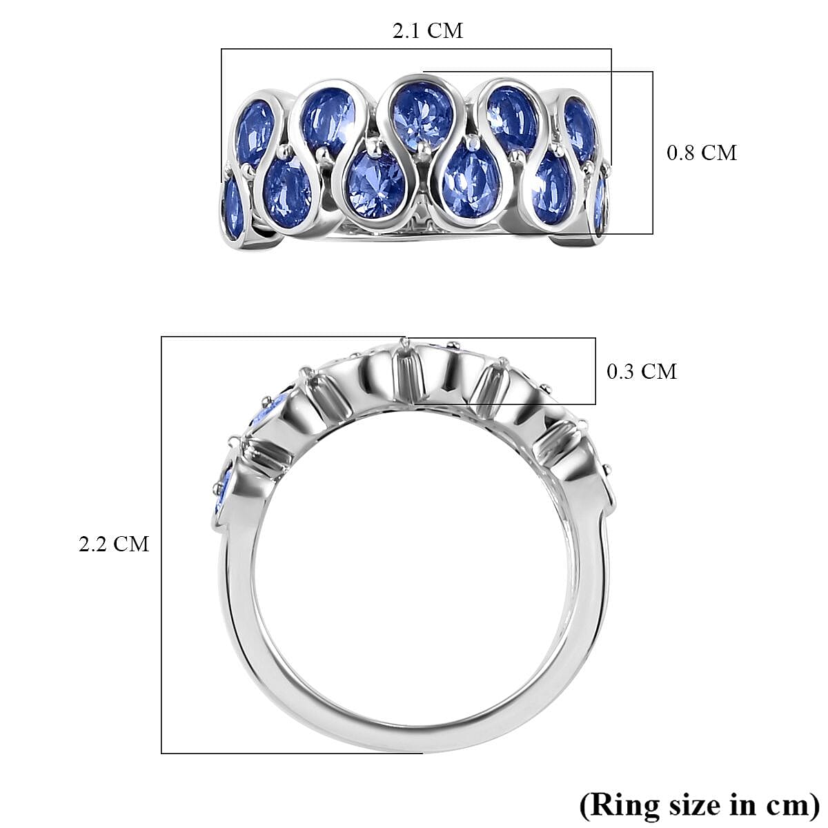 Tanzanite Half Eternity Ring in Platinum Overlay Sterling Silver 2.10 Ct. 7083501 12