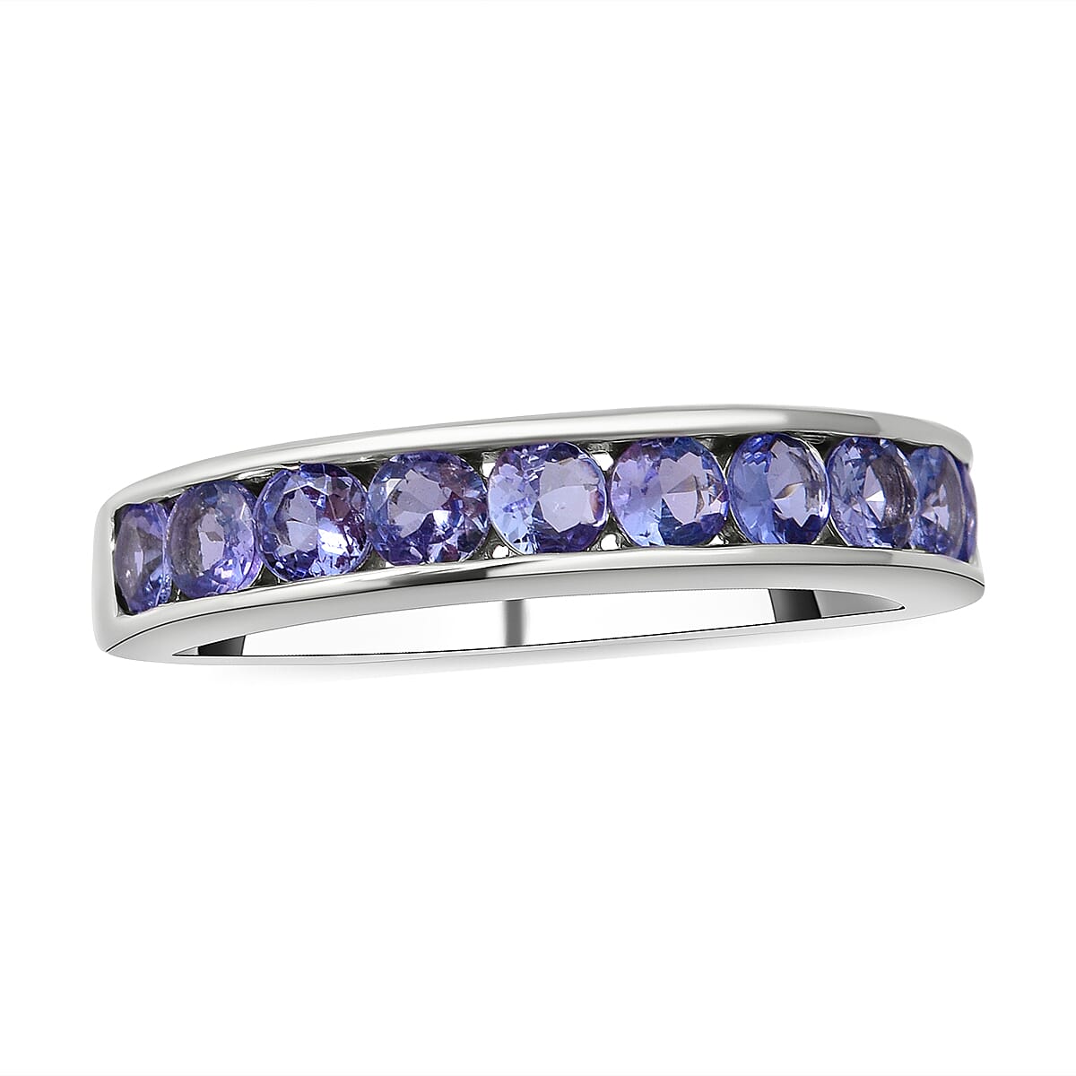 Tanzanite Half Eternity Wedding Band Ring in Rhodium Overlay Sterling Silver 7010712 1