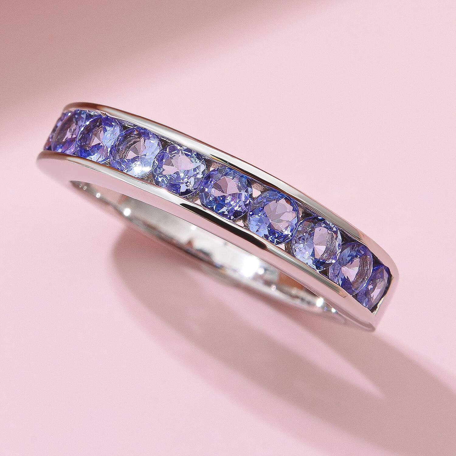 Tanzanite Half Eternity Wedding Band Ring in Rhodium Overlay Sterling Silver 7010712 3