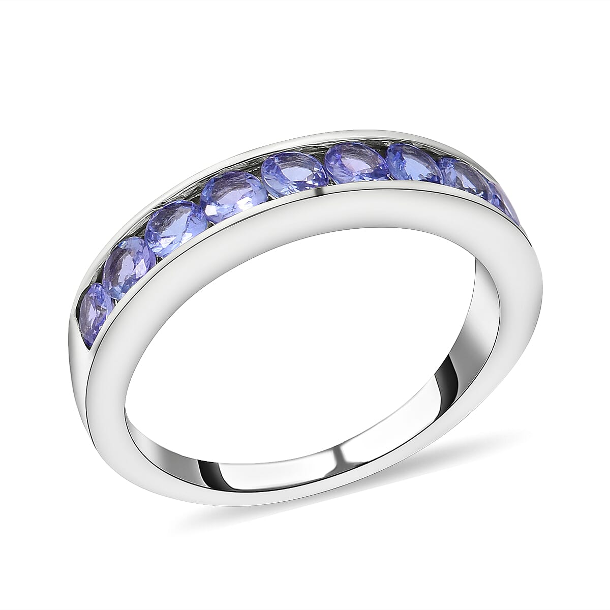 Tanzanite Half Eternity Wedding Band Ring in Rhodium Overlay Sterling Silver 7010712 7