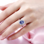 Premium Tanzanite & Natural Zircon Halo Ring in Platinum Overlay Sterling Silver 4.04 Ct.