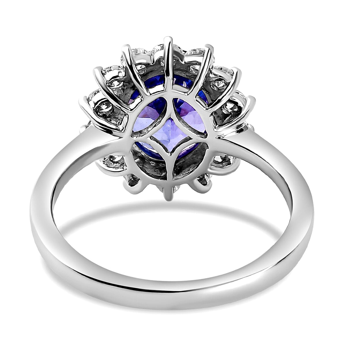 Tanzanite Halo Ring with Natural Cambodian Zircon Ring in Platinum Plated Sterling Silver 4.04 Ct. 8948720 5