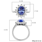 Premium Tanzanite & Natural Zircon Halo Ring in Platinum Overlay Sterling Silver 4.04 Ct.