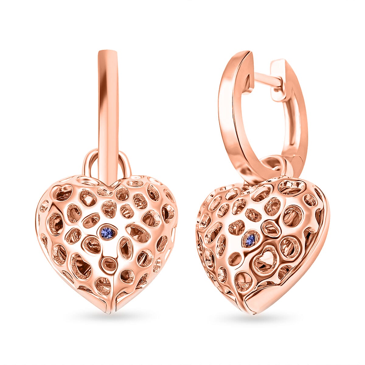 Tanzanite Heart Hoop Earrings in Vermeil Rose Gold Sterling Silver 0.37 Ct, Silver Wt. 8.1 Gms 3888879 0
