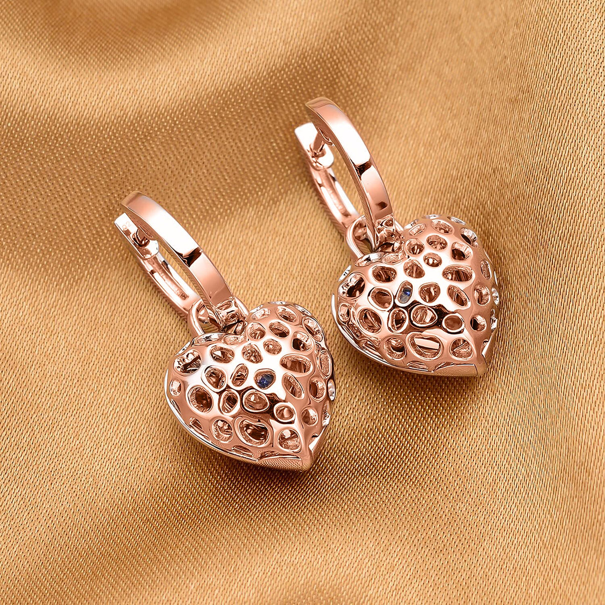 Tanzanite Heart Hoop Earrings in Vermeil Rose Gold Sterling Silver 0.37 Ct, Silver Wt. 8.1 Gms 3888879 3
